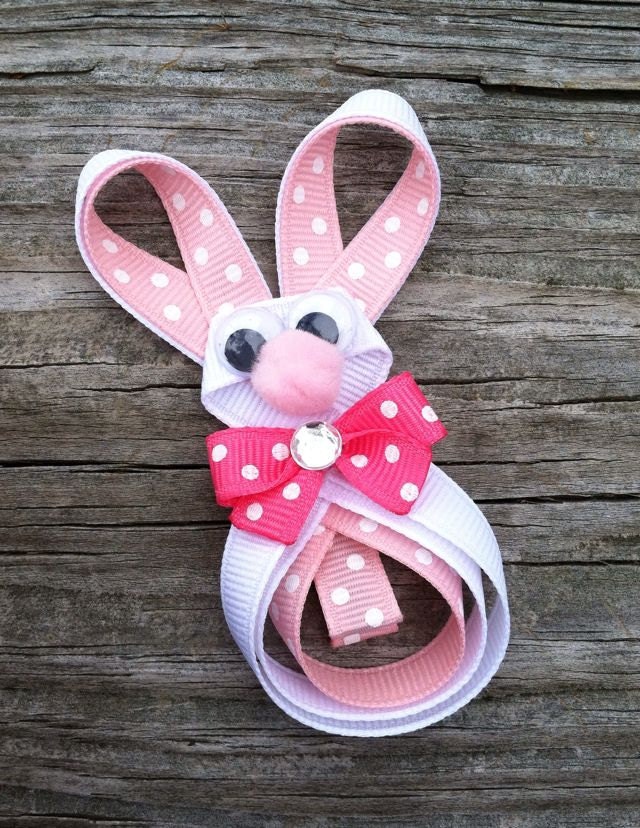 Easter Bunny Ribbon Sculpture Hair Bow... Rabbit Hair Clip... Free Shipping Promo