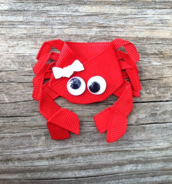 Crab Ribbon Sculpture Hair Clip - Toddler Hair Bows - Girls Hair Accessories... Free Shipping Promo