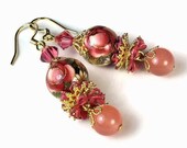 Pink Red Rose Earrings, Vintage Inspired Earrings
