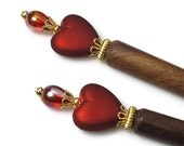 Hairsticks, Accessories For Long Hair, Valentines Hearts, Crimson Red