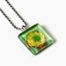 Handmade Glass Tile Pendant - Yellow Flower Green