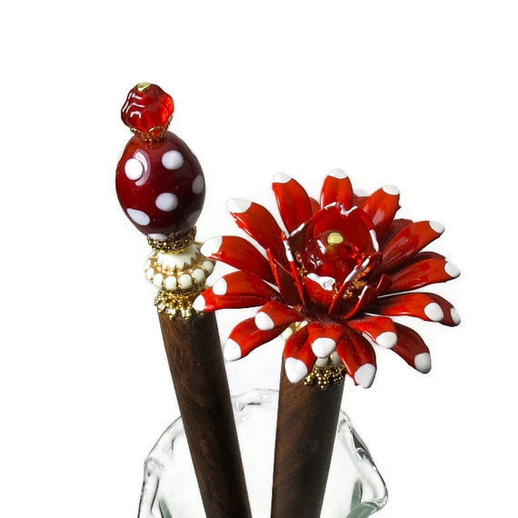 Hairsticks, Red Flower Hair Accessories