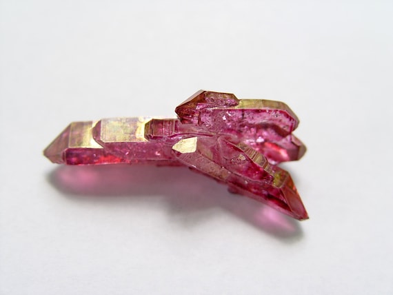 Double Terminated Ruby Rose Aura Quartz Crystal DT Cluster Point