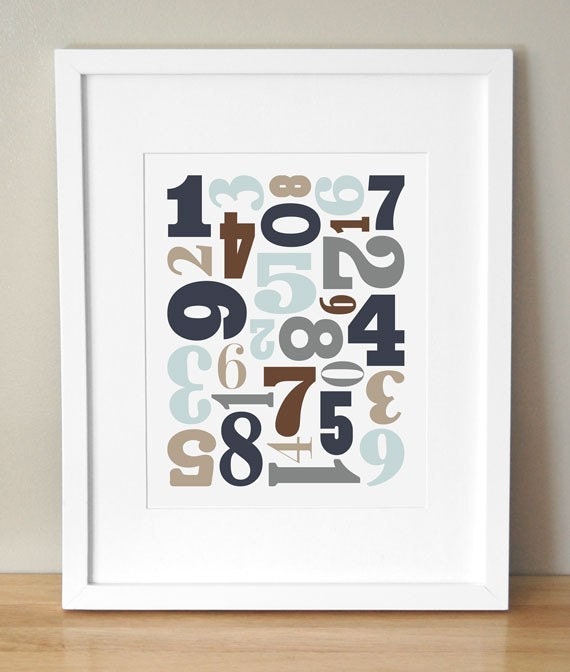 Numbers Nursery Art - 'Number Jumble' 11x14 - Boy