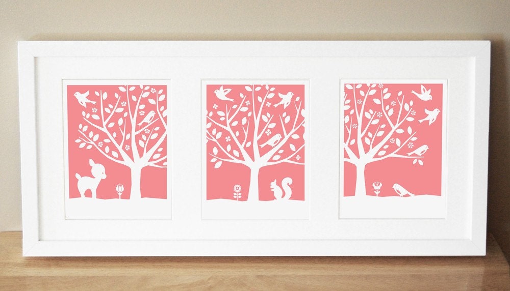 Nursery Art Prints - CUSTOM COLOR - Peaceful Tree Series (3) 8x10s