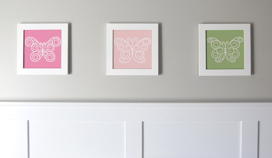 Nursery Art Prints - CUSTOM COLOR - Butterfly Series (3) 8x10's