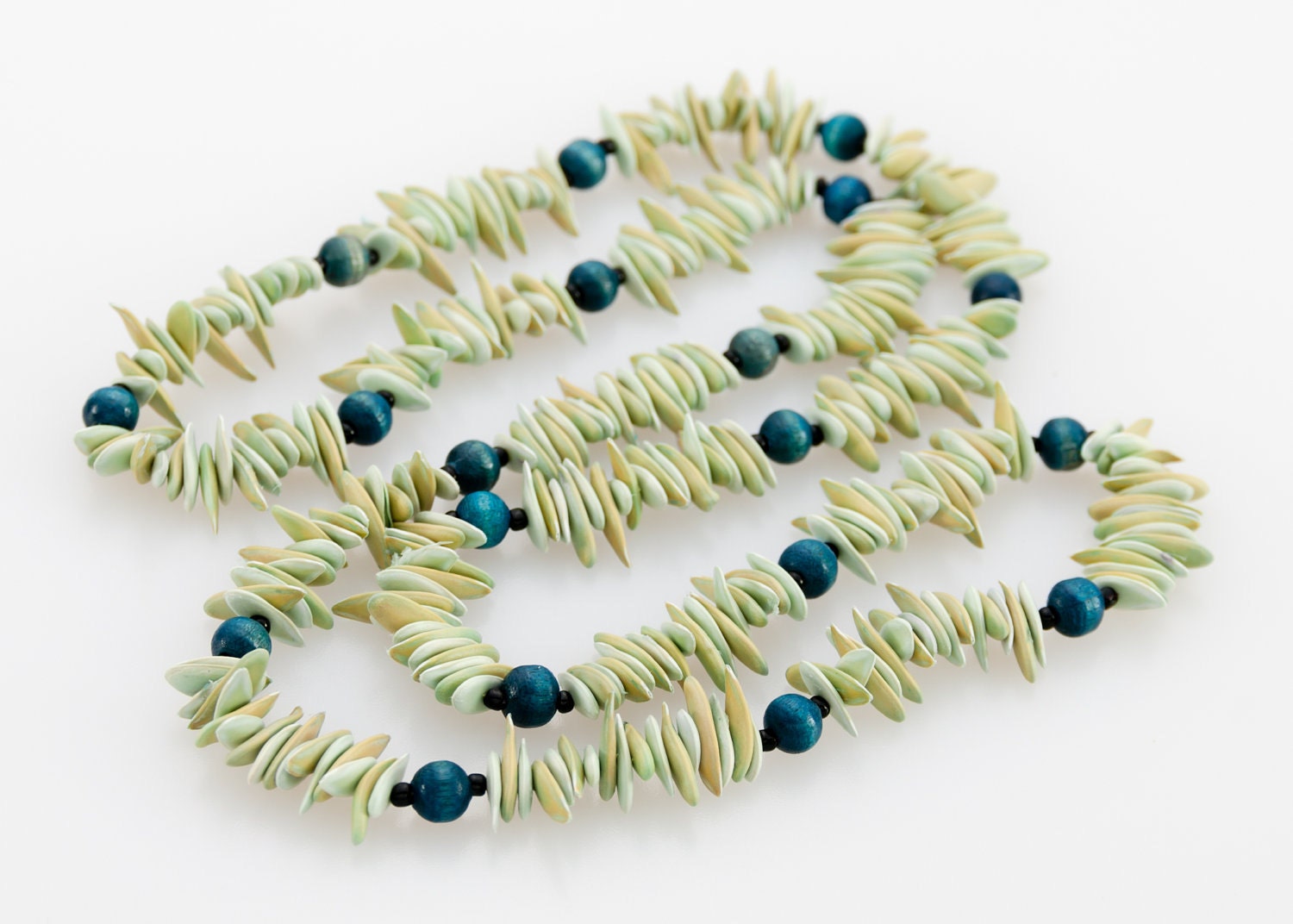 Honeydew Seeds Necklace - Natural Seeds and Blue Wooden Beads, Boho, Tribal, Eco-friendly