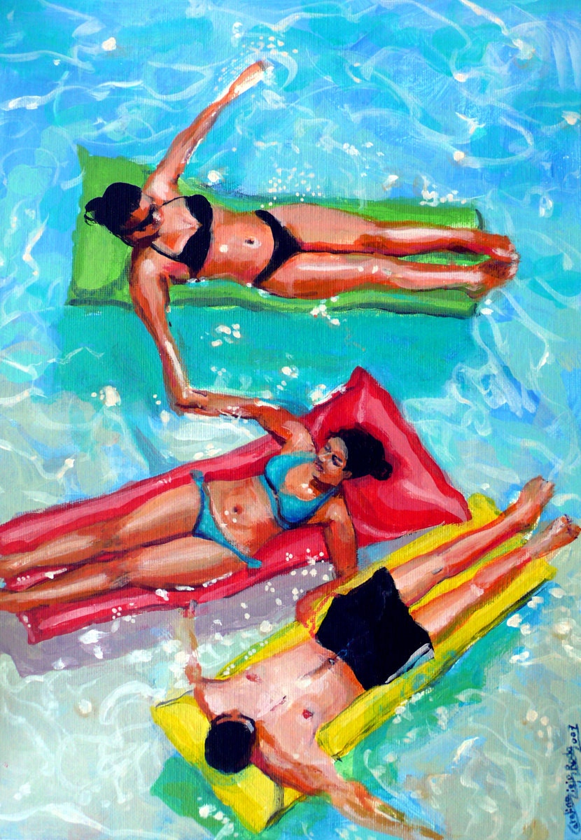 20% DISCOUNT for this Item - Original Painting - Three Figures on Floats13.75 x 9.5