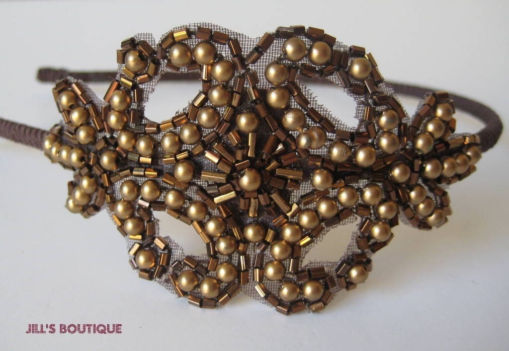 Beaded Headband for Women and Teens Bronze, Brown, and Gold Beaded Headband by Jill's Boutique