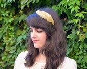 Gold Beaded Headband Goddess Crown Feather Leaf Headband for women and teens by Jill's Boutique