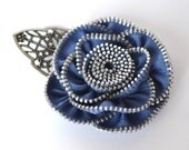 Zipper Rose Pin Periwinkle Blue Brooch Pin Hairclip for Women by Jill's Boutique