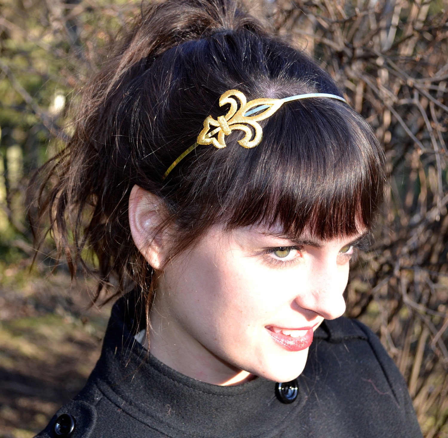 Sparkly Gold Embroidered Fleur de Lis Headband for Women and Teens Handmade by Jill's Boutique