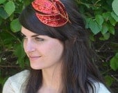 Red and Gold Beaded Sequin Leaf Headband for Women and Teens Handmade by Jills Boutique