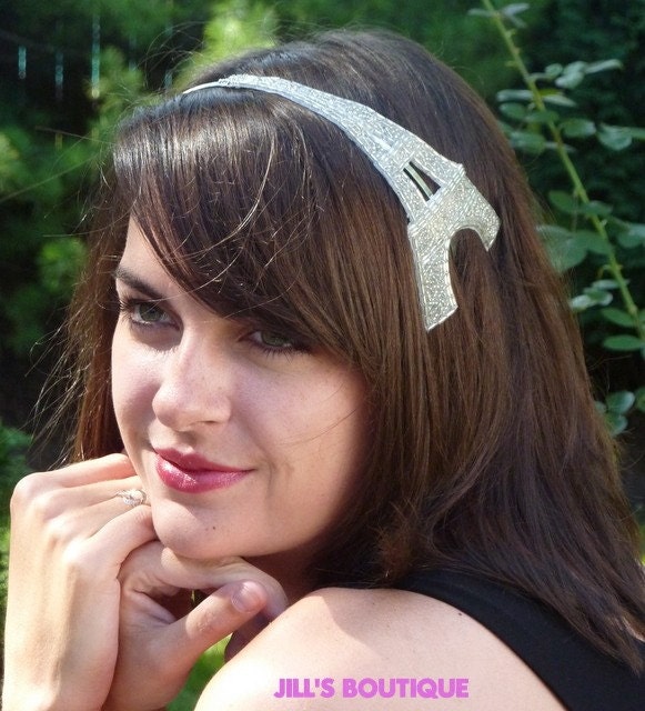 Silver Headband, Eiffel Tower Headband, Jill's Original Design Silver Beaded Best Selling for Women and Teens