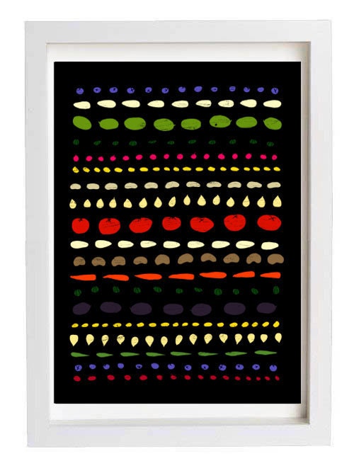 Food pattern - Kitchen Art  11"x15 Black - archival fine art giclée print