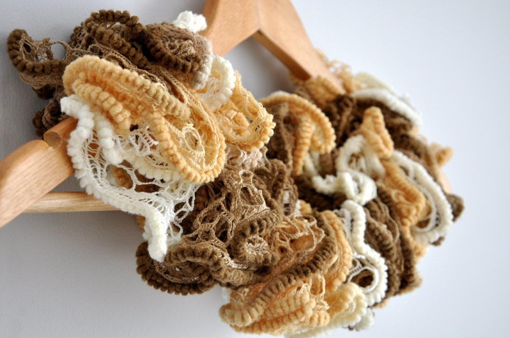 Earthy Knit Frilly Scarf Crochet Scarves Lariat neck accessories for women