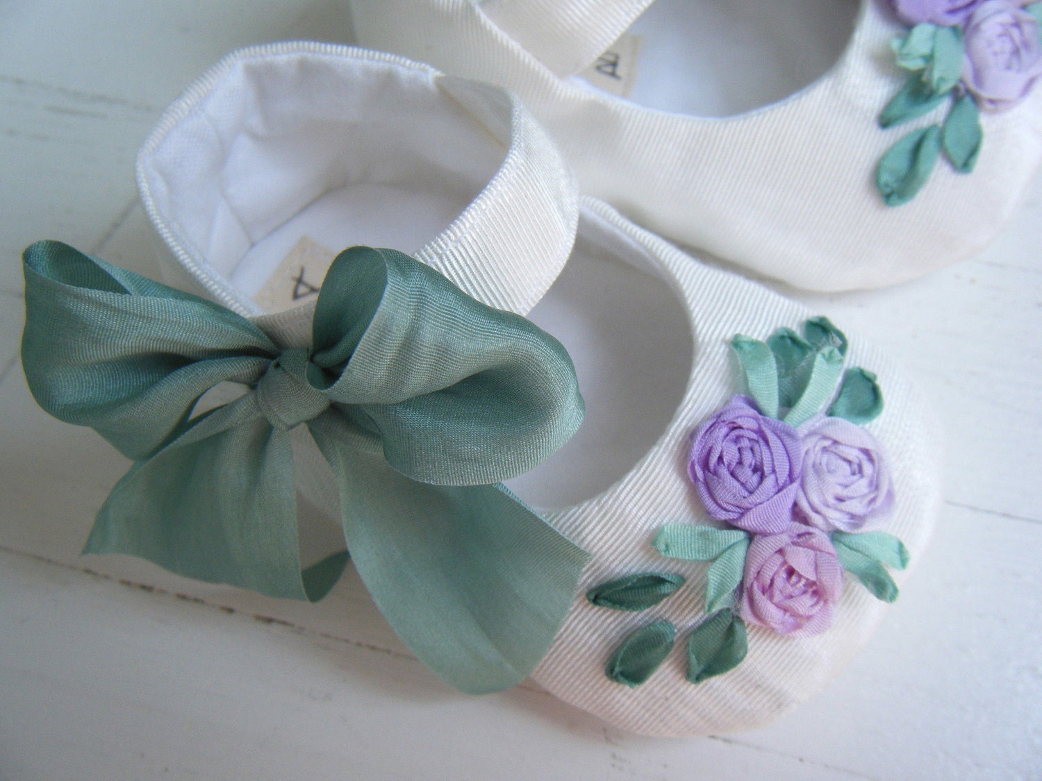 Baby Mary Jane, Vintage White Moire Taffeta, Girl Shoes, Toddler Flats, 'Summer' Shoes, Bobka Shoes by BobkaBaby