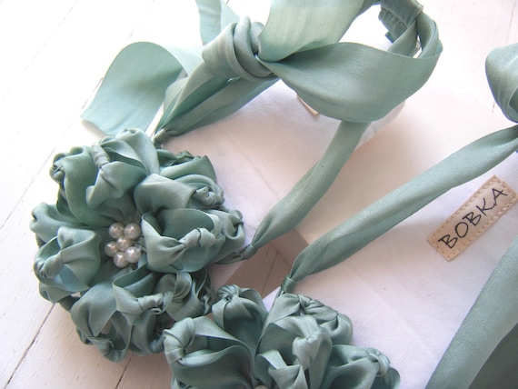 Silk Ribbon Flower Sandal 'Persephone' Shoe Baby Girl Wedding by Bobka Baby