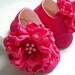Organic Baby Shoes, Toddler Flats, Lipstick Pink, Silk Flower, Hemp Linen, Bobka Shoes by BobkaBaby