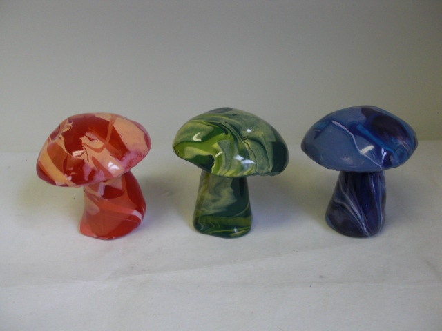 Set of 3 Tie Dye Swirled Ceramic Mushroom Toadstools Plant Decor - Medium
