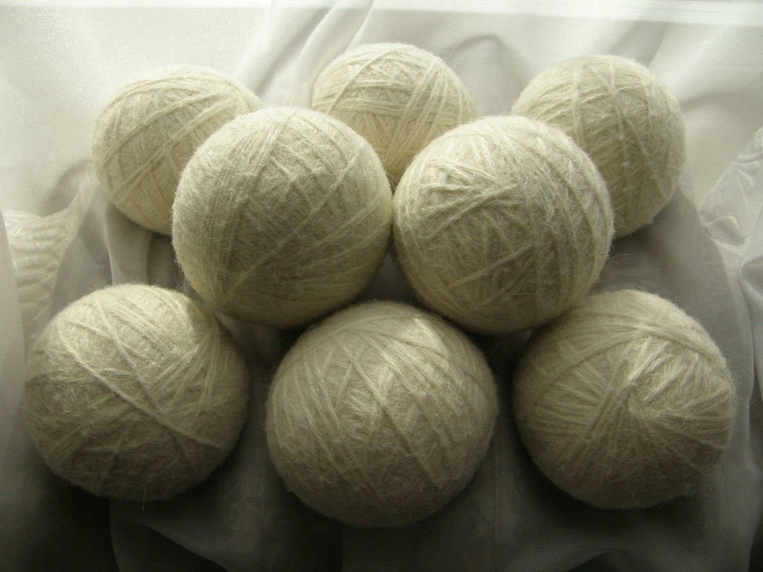 Felted All Wool X-Large Eco Dryer Balls--8--Natural Un Dyed White--Wool Core
