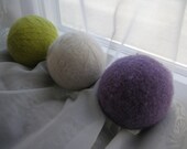 Felted All Wool Large Eco Dryer Balls--Set of 3--Natural White/Lime/Lilac--Wool Core