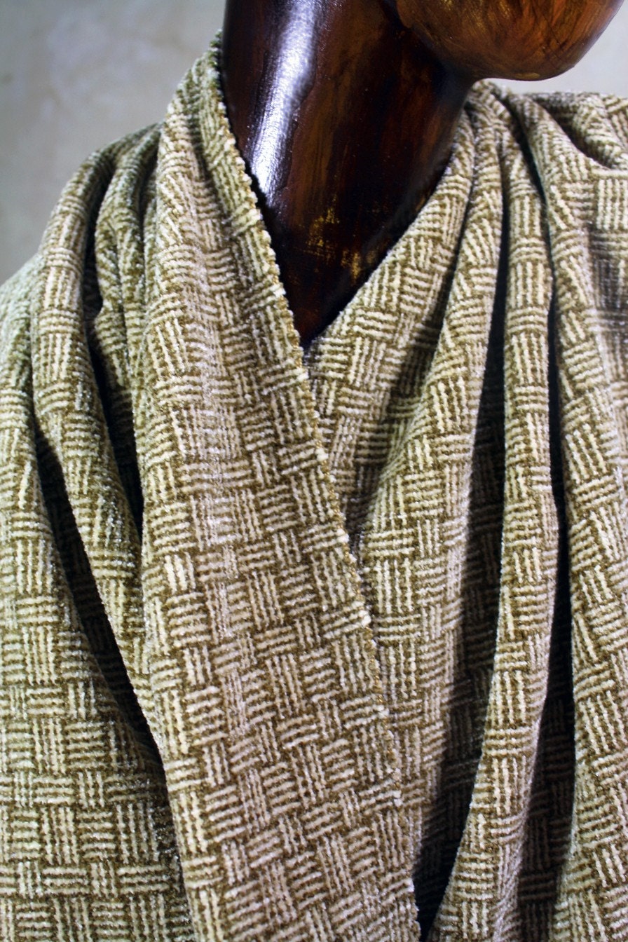 Chenille Scarf, Hand Woven Man Scarf,  Beige Cream Extra Wide Long 13"x76"