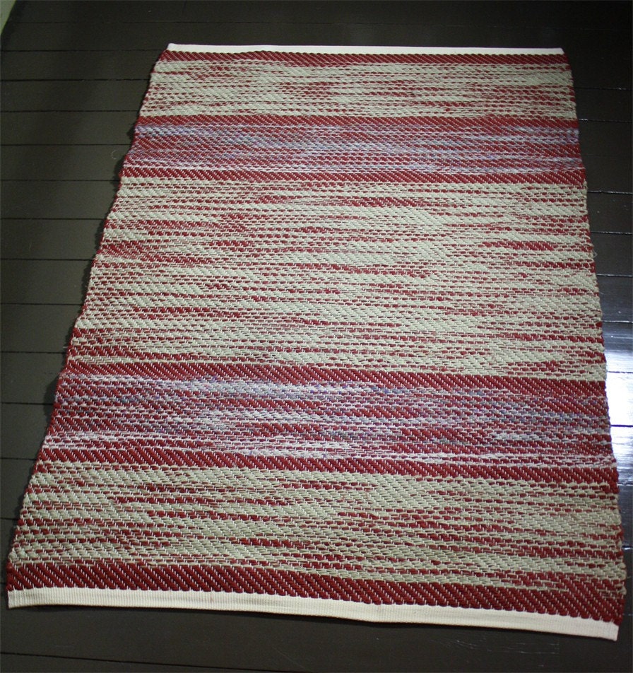 Handwoven cotton fabric rag rug by FitchStudioWeavers on Etsy