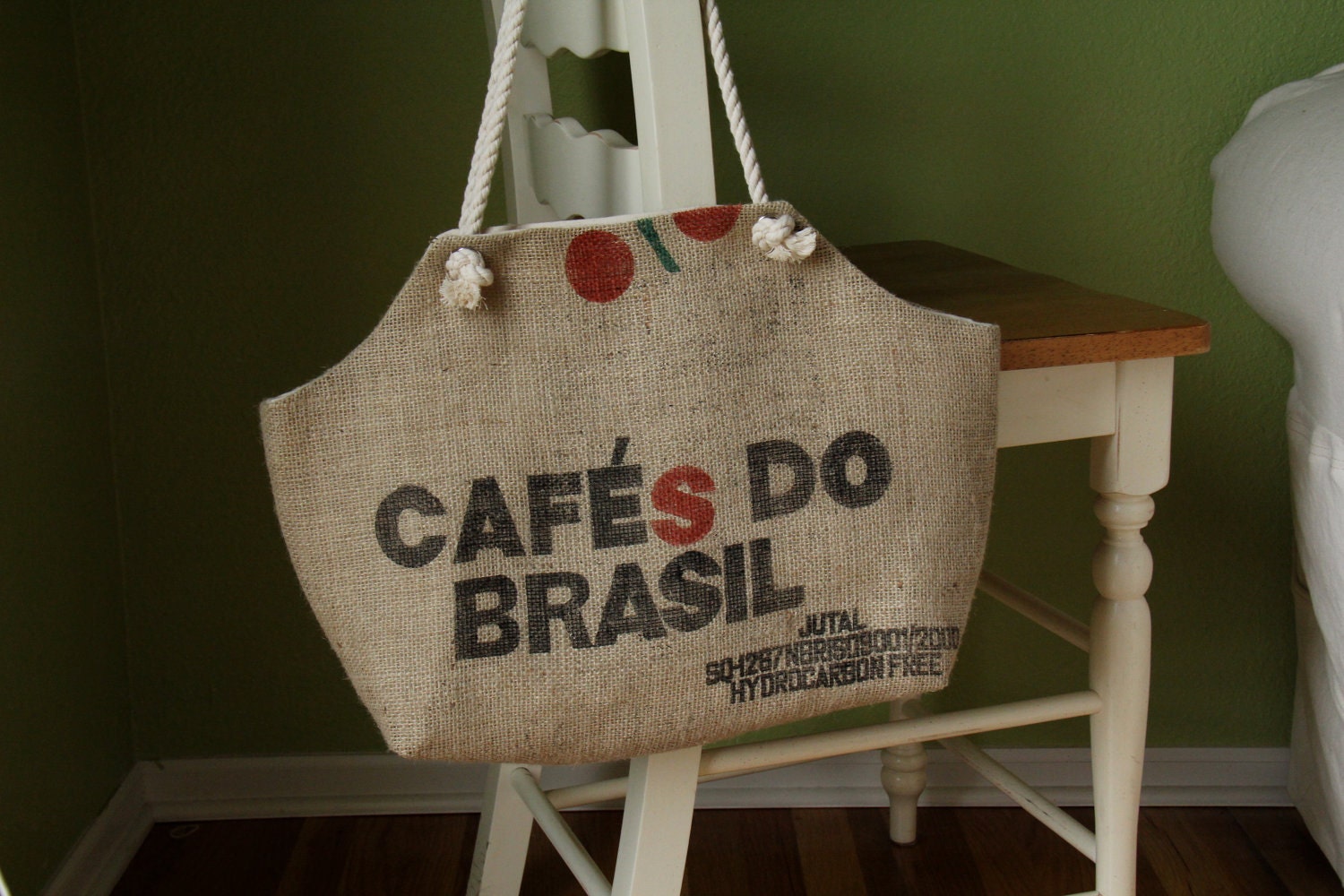 Recycled Burlap Coffee Sack Market Tote, Cafes Do Brazil