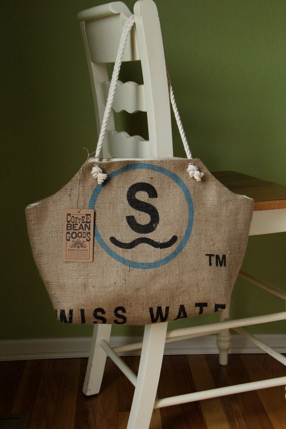 Recycled Burlap Coffee Sack Market Tote - Swiss Water Print