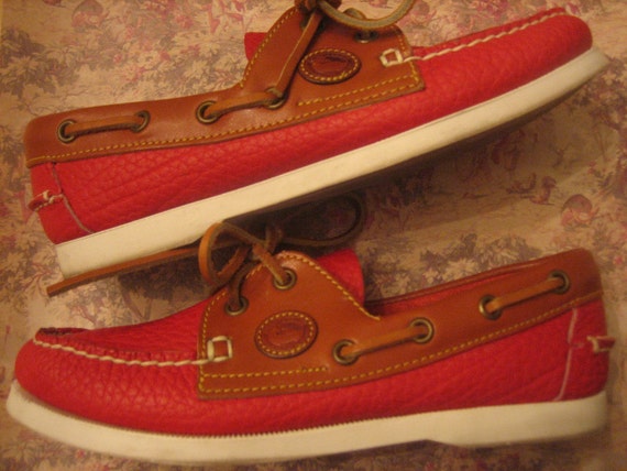 red leather boat shoes