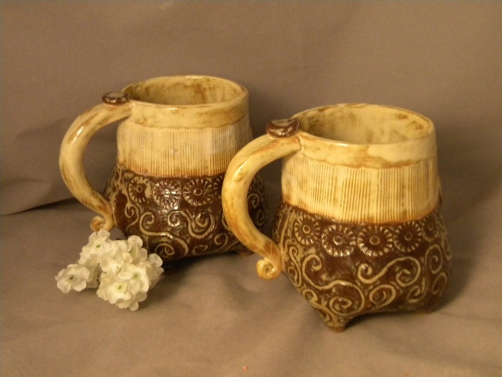 Reserved for Dru a Pair of Butter Brown Mugs