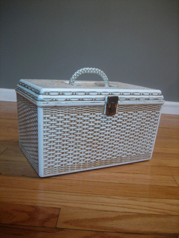 vintage plastic woven sewing basket by yellowjacketvintage on Etsy