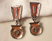 Signed Designer KATE HINES Ethnic Pewter Drop Earrings Paprika  Fabulous