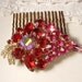 TRUE Vintage WEISS Red & Pink Rhinestone Bridal Hair Comb - 22K Gold Designer Heirloom Brooch Hair Comb