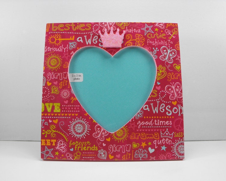 Picture Frame -  Girly Girl - Wood Heart Photo Frame Crown Tiara Princess