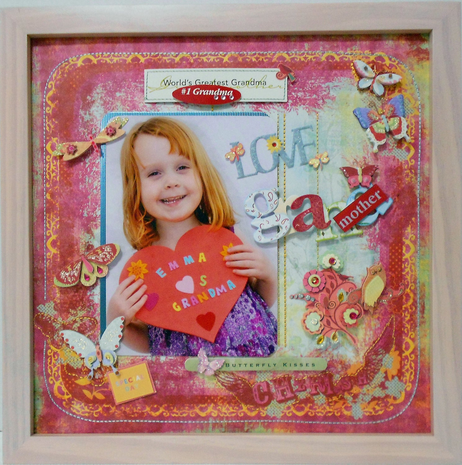 LOVE MY GRANDMA Memory Album Page (White Wash Veneer Shadow Box Frame Sold Separately)