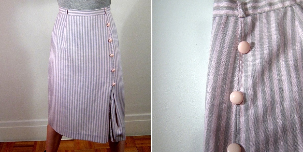 80s pencil skirt - The Sugar Lolita - pink and gray stripes