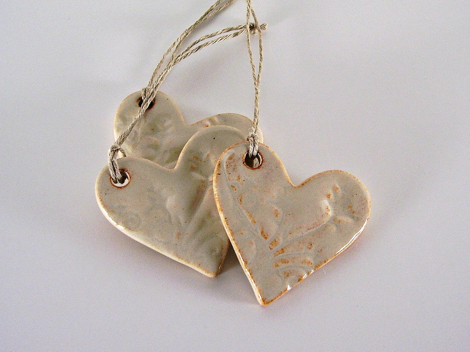 Ceramic Heart Ornament -  Rustic Cream - Summer/Gift/Home Decor - Handmade Pottery - Ravenhillpottery