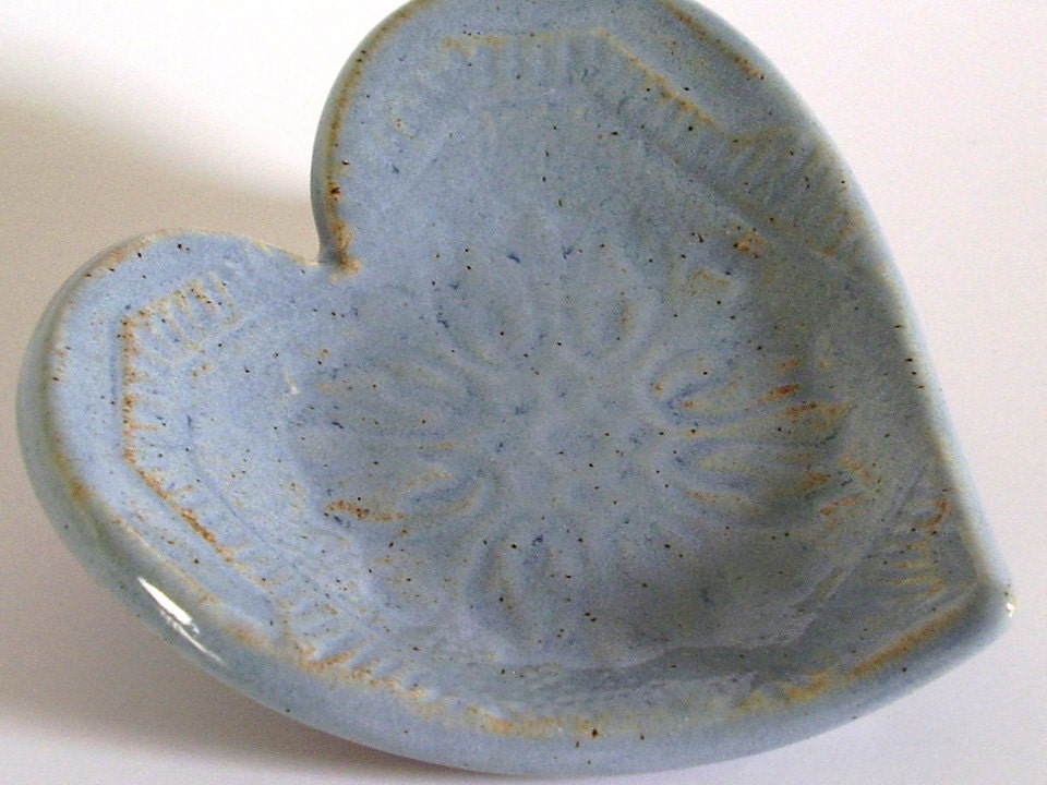 Ceramic Heart Dish - "Vintage Style/Shabby Chic" - Country Blue - Wedding Ring Bowl/Ring Bearer Bowl/Candle Holder/Home Decor/Gift