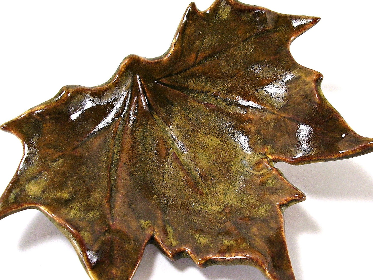 Ceramic Sycamore Leaf Dish - Northern Woods - Autumn Brown - Handmade Pottery - Home Decor