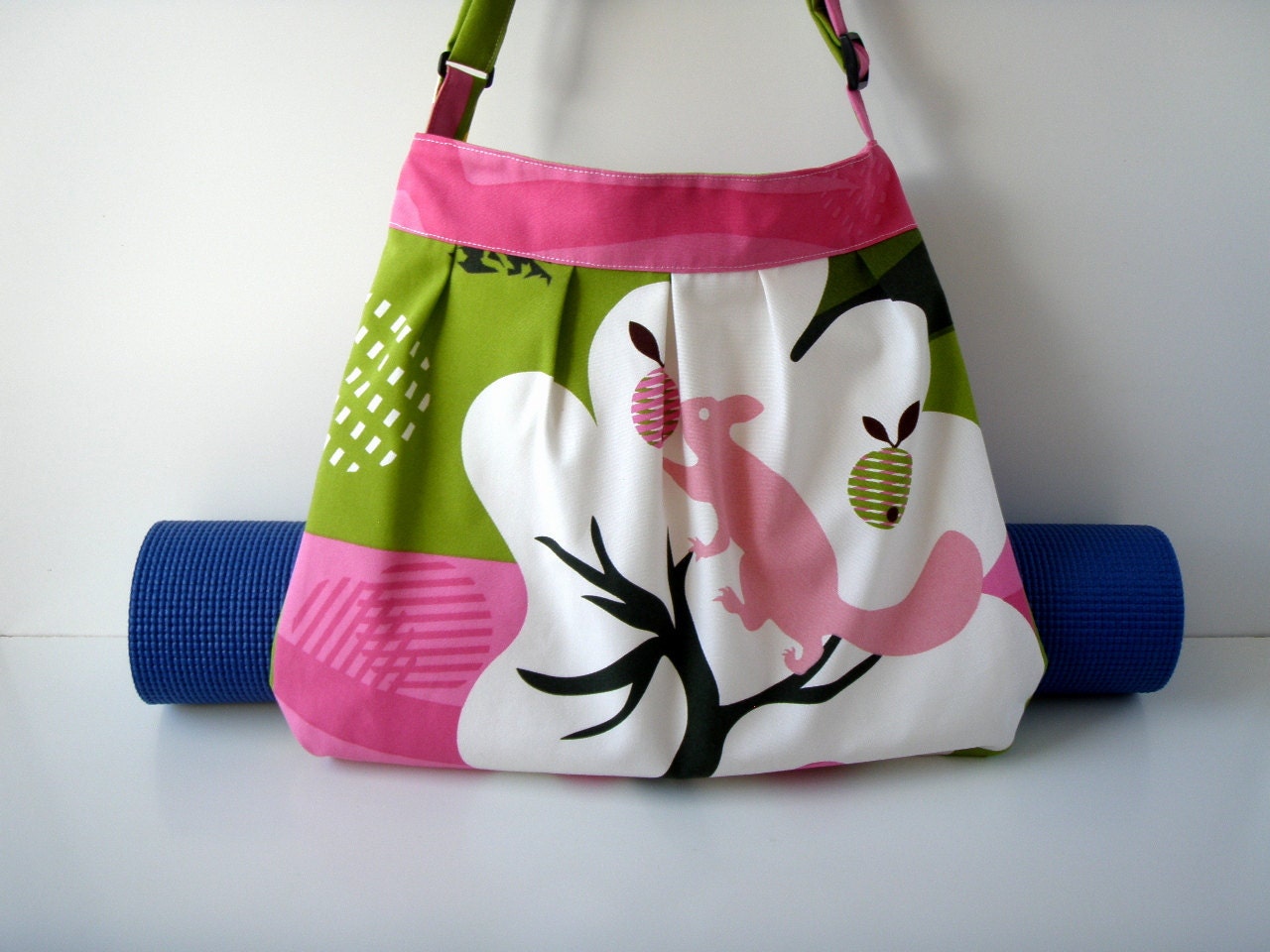Yoga Mat Bag Pink Squirrel with Straps for Yoga Mat Handmade hobo cross body BabiminiS