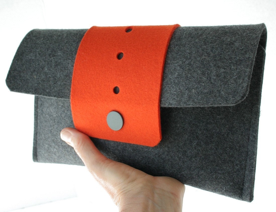 Felt Clutch in Orange and Gray Merino Wool