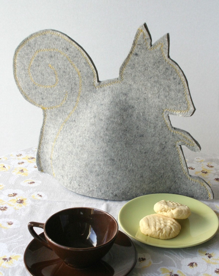 Gray Felted Wool Squirrel Tea Cozy