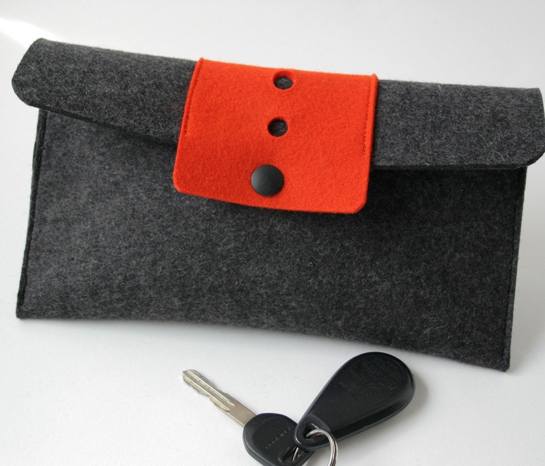 Charcoal and Orange Felted Wool Clutch