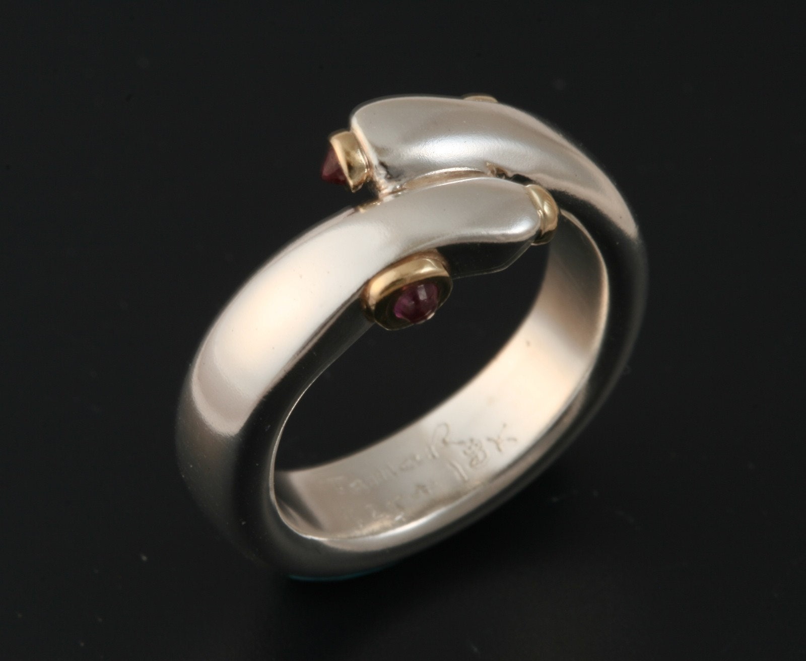 Pinky Ring Size 6 - Sterling Silver  with 2 Rubies and 2 Sapphires Set in 18k Gold Handmade From Israel