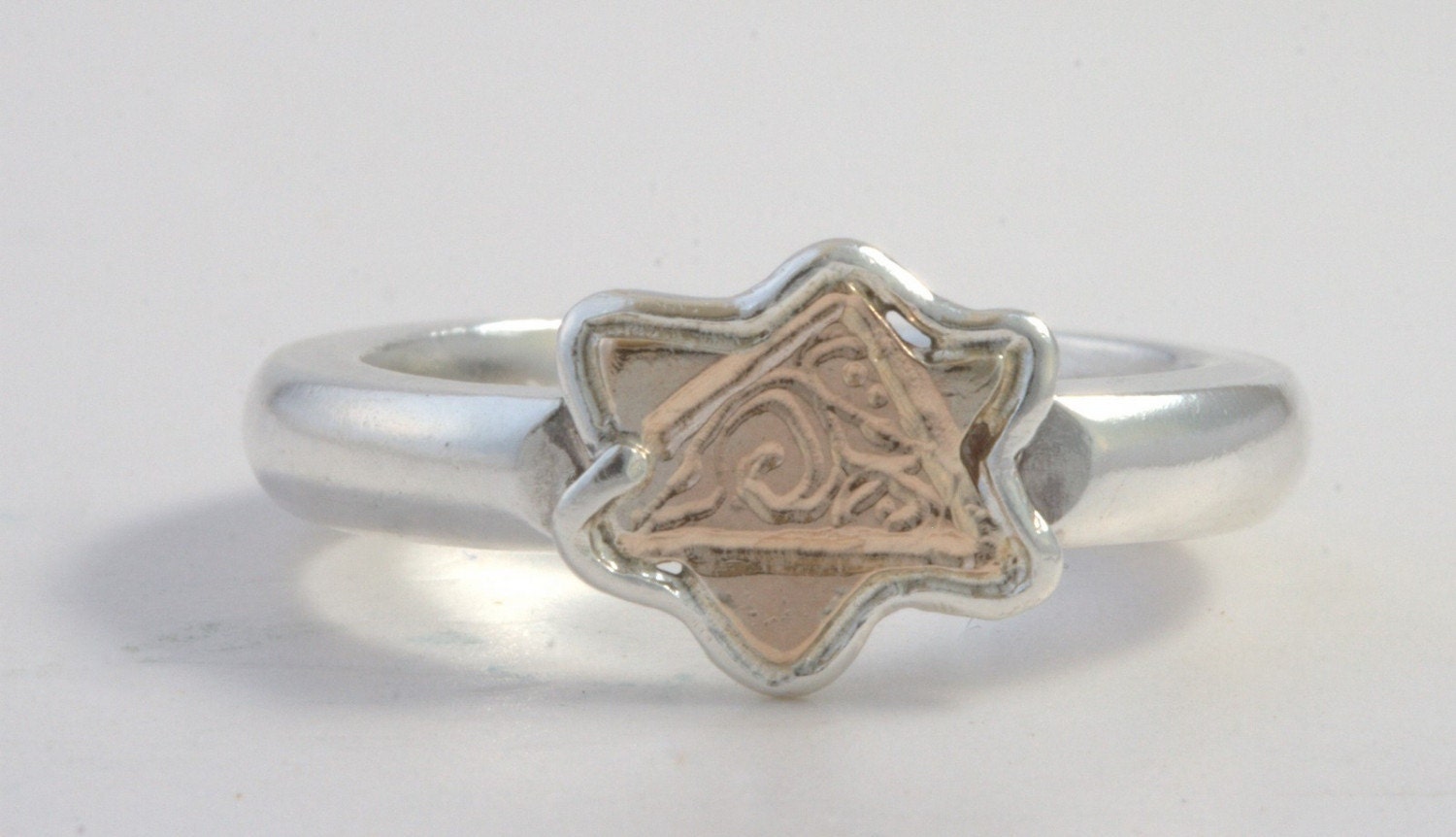 Magen David - Ring Size 6.5  - Sterling Silver And Gold Handmade From Israel