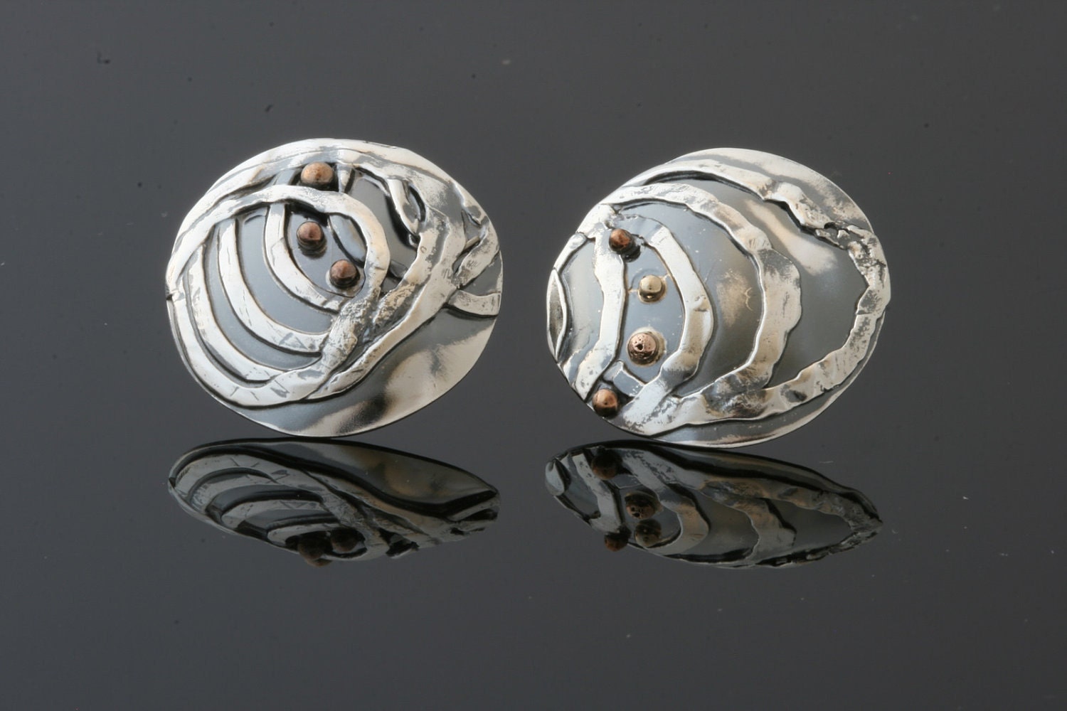 Stud Earrings - Sterling Silver And Gold Handmade From Israel