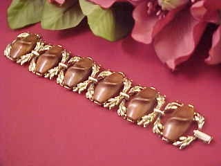 Vintage Silvertone and Shiny Brown Link Bracelet