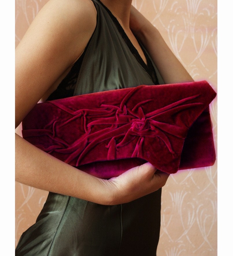 Love -Burgundy, Morello cherry clutch  Elegant and retro Clutch Bag in vintage style, Unique, Handmade